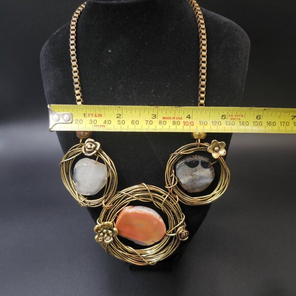 Brutalist Style Chunky Wire Necklace with Agate Type Minerals - Picture 10 of 10